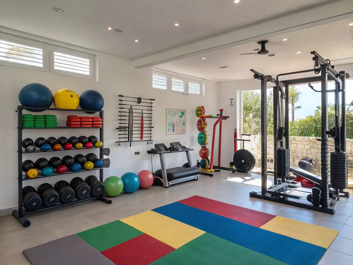 A bustling gym environment with a GaramBox vending machine stocked with healthy snacks and drinks. Gym-goers are shown purchasing items, highlighting the convenience and health-conscious options available.